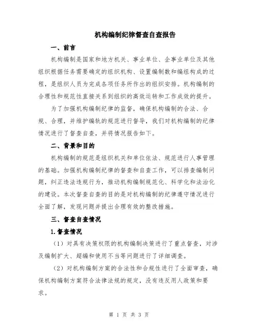 机构编制纪律督查自查报告