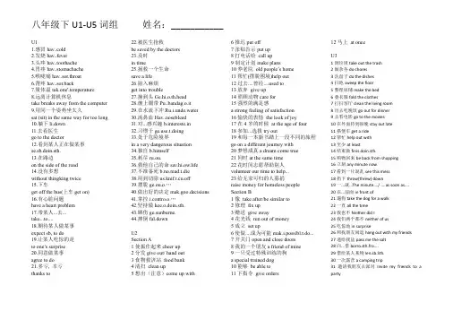 (完整版)人教版新目标英语八年级下册词组U1-U5