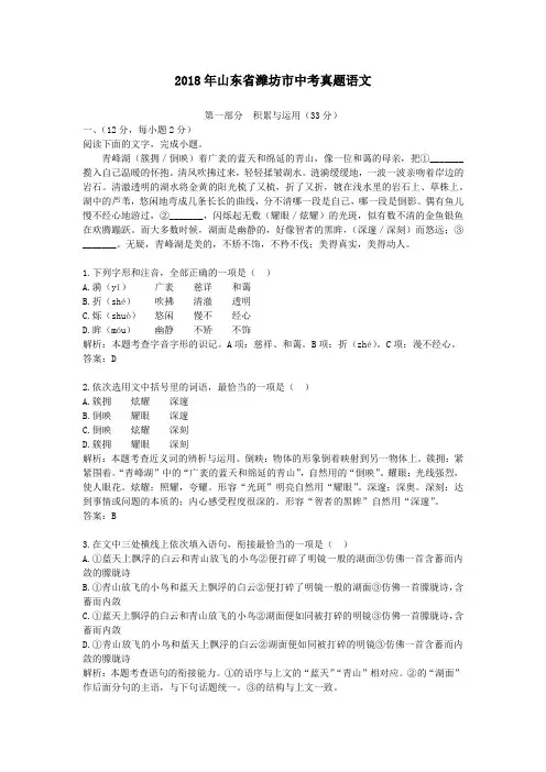2018年山东省潍坊市中考真题语文