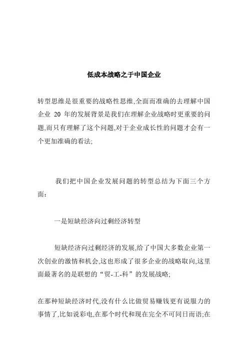 低成本战略之于中国企业