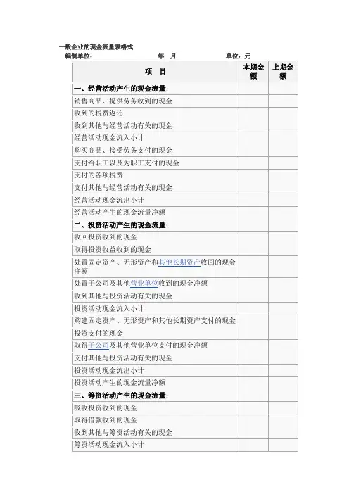 一般企业的现金流量表格式