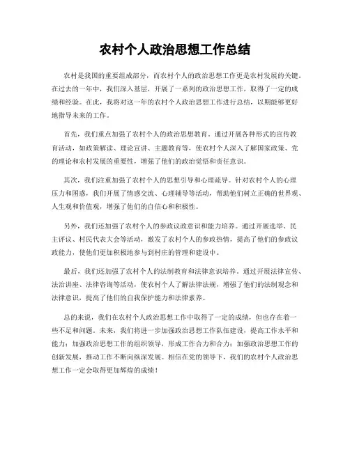 农村个人政治思想工作总结