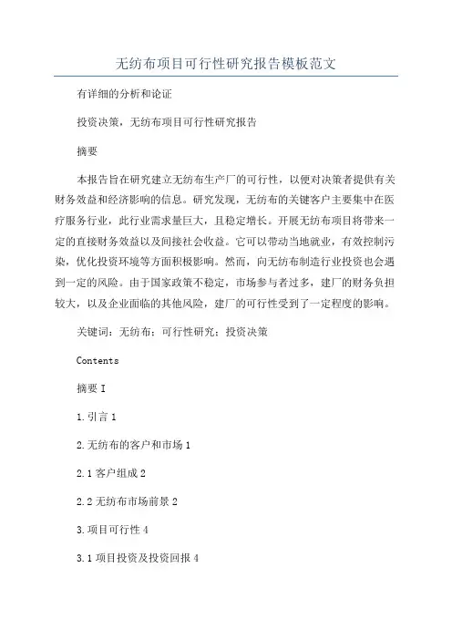 无纺布项目可行性研究报告模板范文