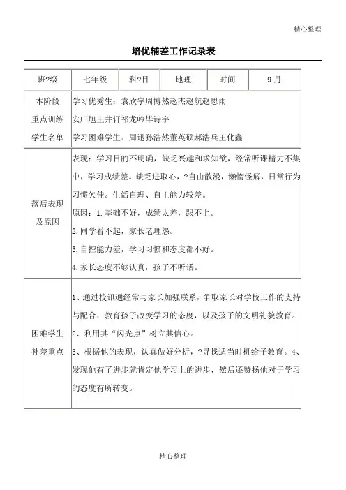 培优扶困记录表