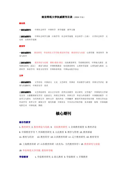 南京师范大学权威期刊目录