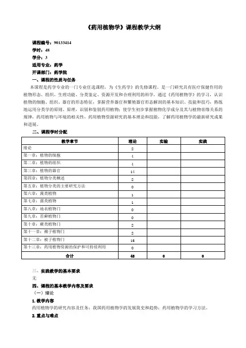 (完整word版)药学专业《药用植物学》教学大纲(word文档良心出品)