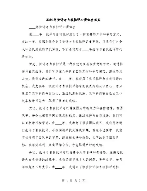2024年批评与自我批评心得体会范文(二篇)