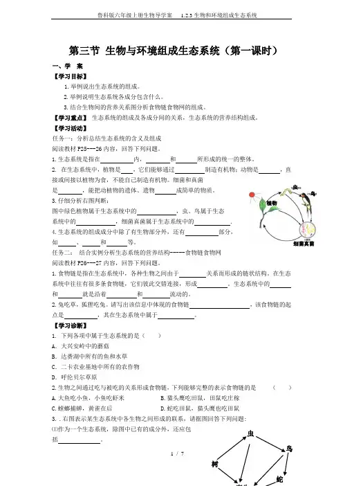 鲁科版六年级上册生物导学案   1.2.3生物和环境组成生态系统