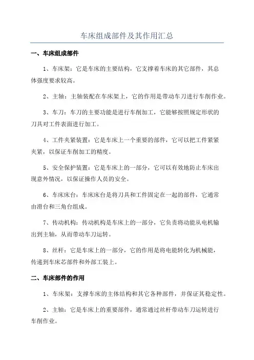 车床组成部件及其作用汇总