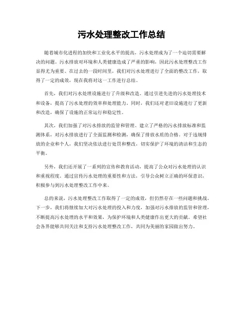 污水处理整改工作总结