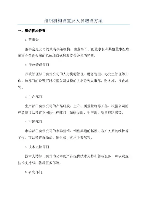 组织机构设置及人员增设方案