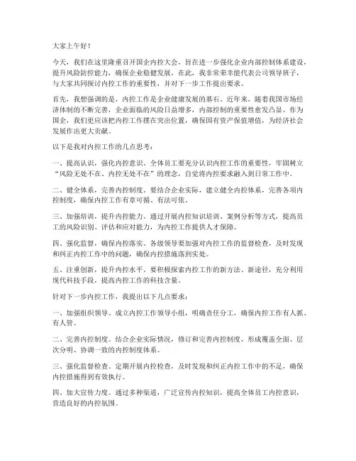 国企内控大会发言稿范文