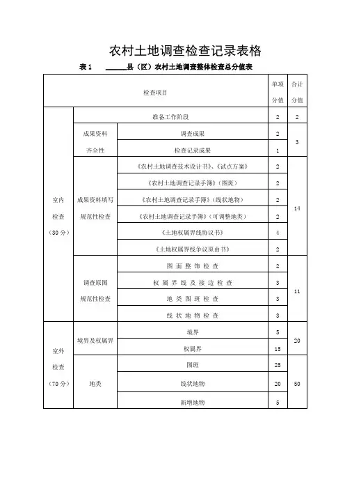 农村土地调查检查记录表格
