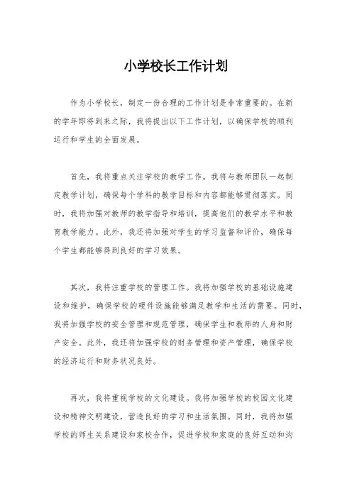 小学校长工作计划
