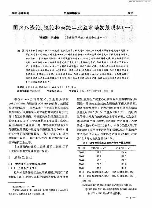 国内外涤纶、锦纶和丙纶工业丝市场发展现状(一)