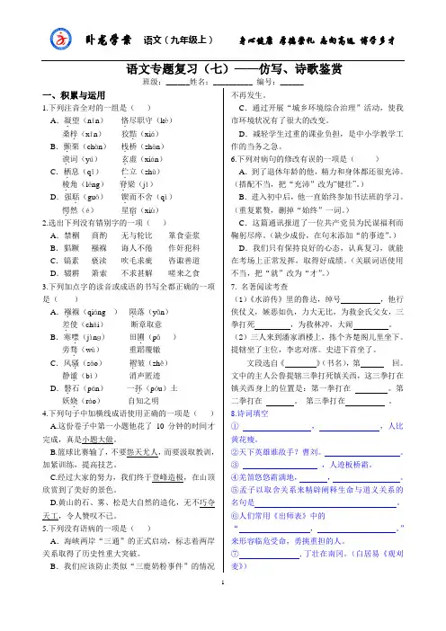 复习专题七仿写诗歌鉴赏