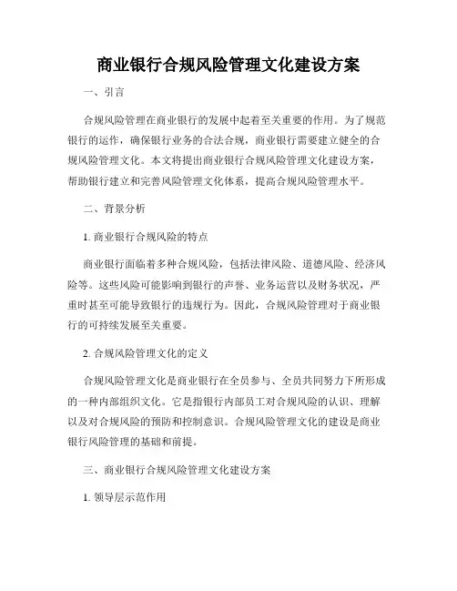 商业银行合规风险管理文化建设方案