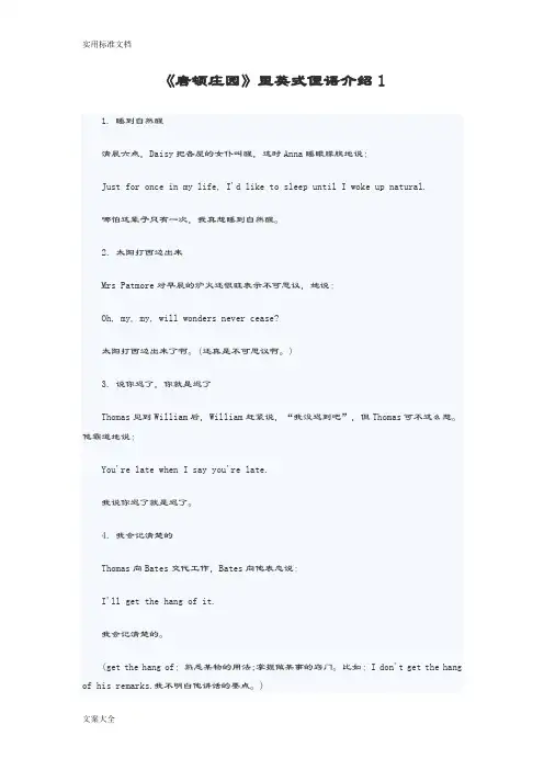 《唐顿庄园》里英式俚语介绍