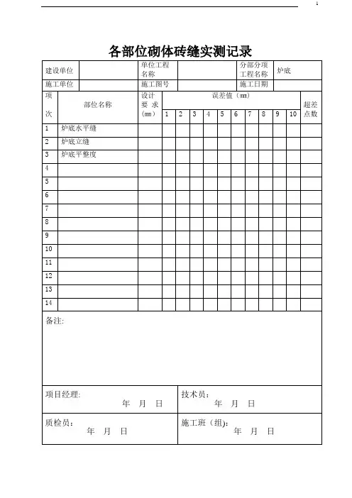 筑炉工程施工检查记录(空白表格)