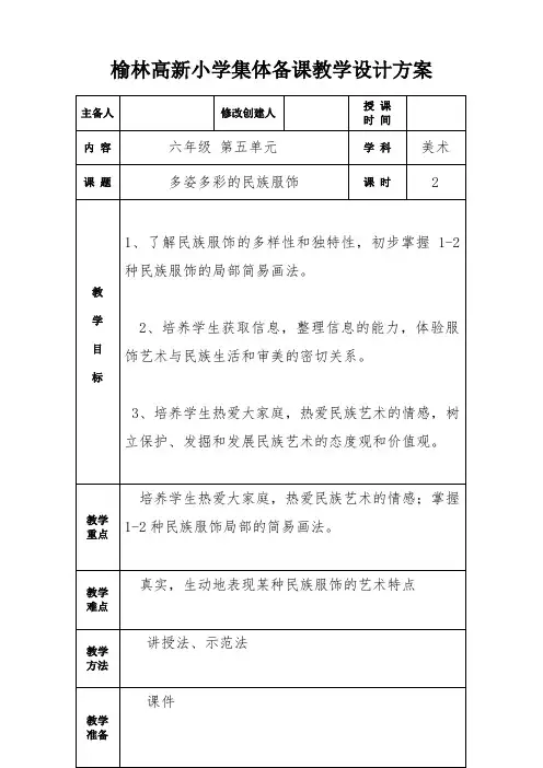 《多姿多彩的民族服饰》——教案