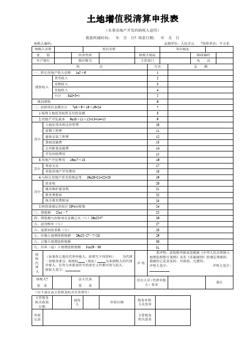 土地增值税清算申报表及附表