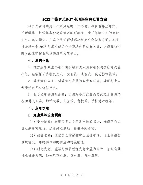 2023年煤矿班组作业现场应急处置方案