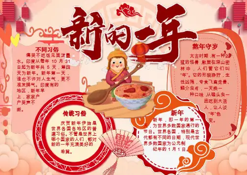 喜庆新年手抄报WORD模板(图文)
