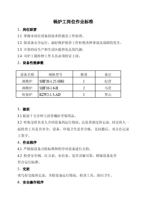 动力车间锅炉工岗位作业标准