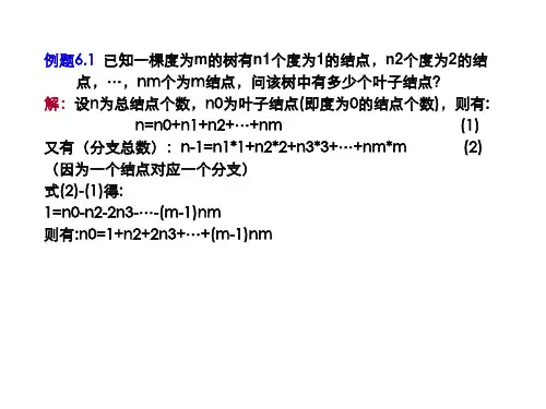 例题6.1已知一棵度为m的树有n1个度为1的结点,n2个度