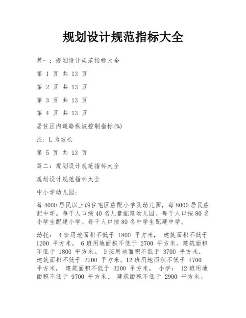 规划设计规范指标大全