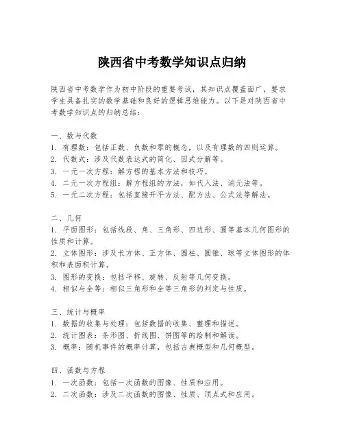 陕西省中考数学知识点归纳