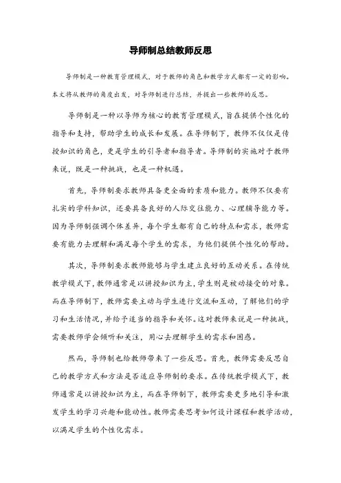 导师制总结教师反思