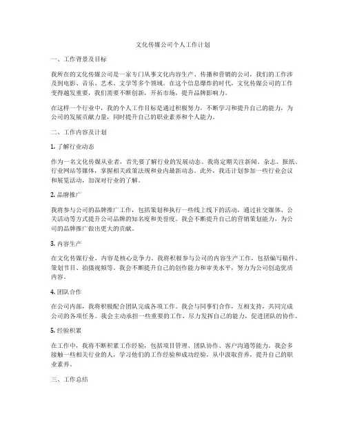 文化传媒公司个人工作计划