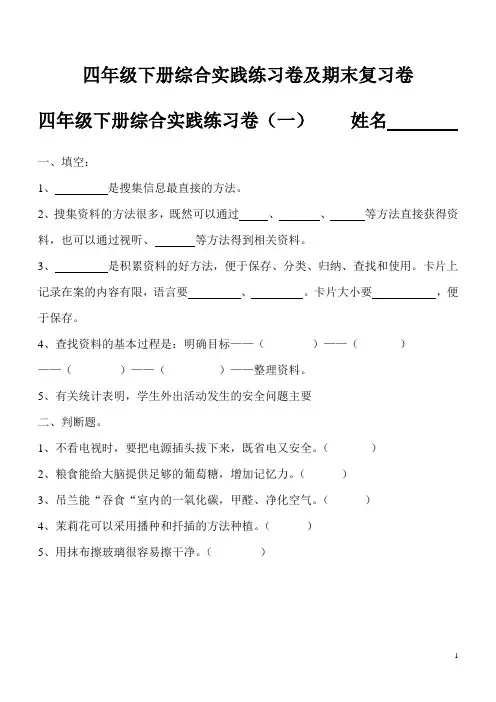 四年级下册综合实践练习卷及期末复习卷