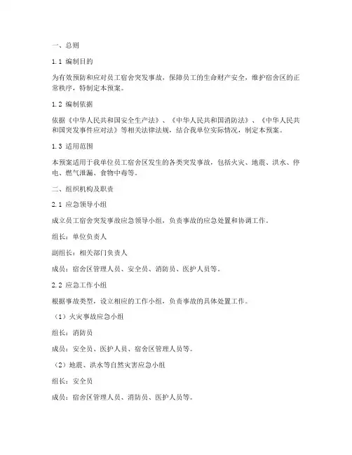 员工宿舍突发事故应急预案
