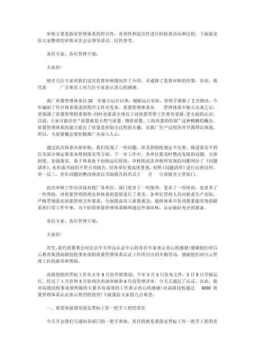 审核末次会议领导讲话【精选】