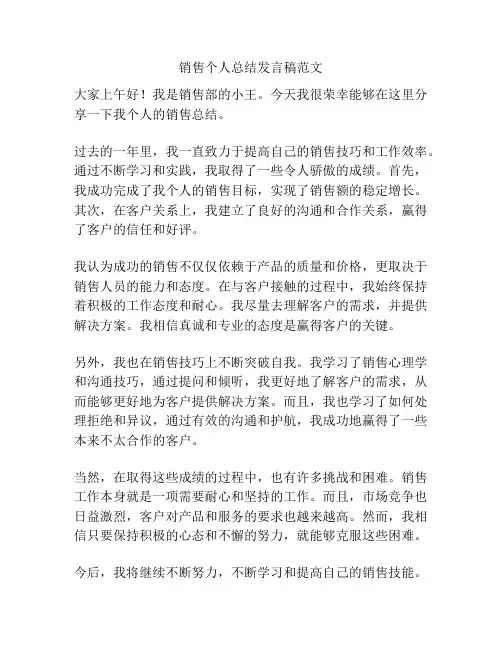 销售个人总结发言稿范文