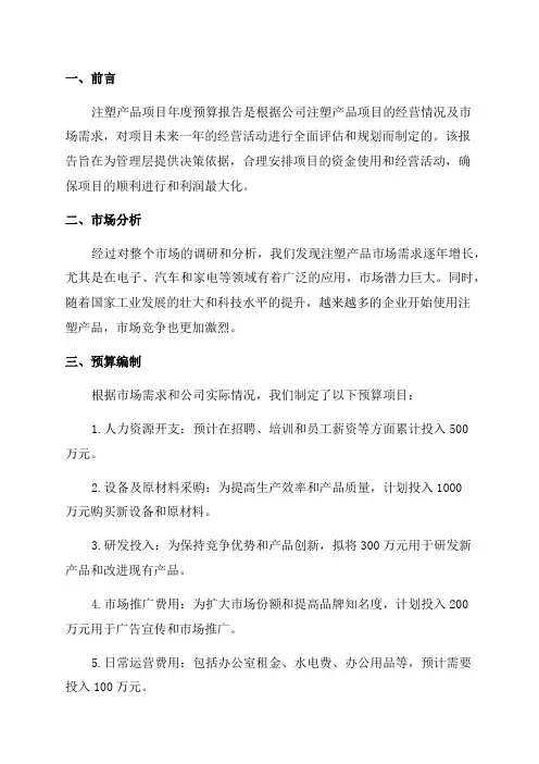 注塑产品项目年度预算报告