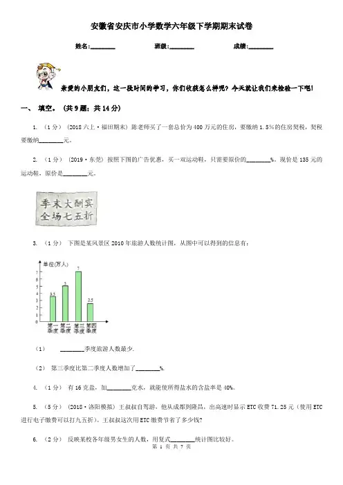 安徽省安庆市小学数学六年级下学期期末试卷