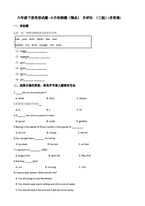 六年级下册英语试题--小升初刷题(精品) 外研社 (三起)(含答案)