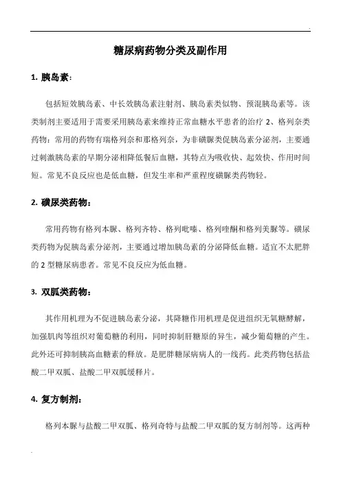 糖尿病常用药物及其副作用