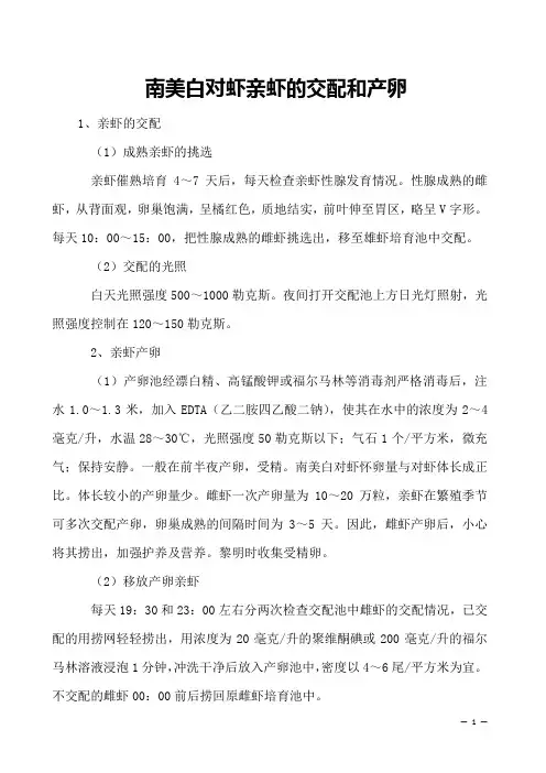 南美白对虾亲虾的交配和产卵