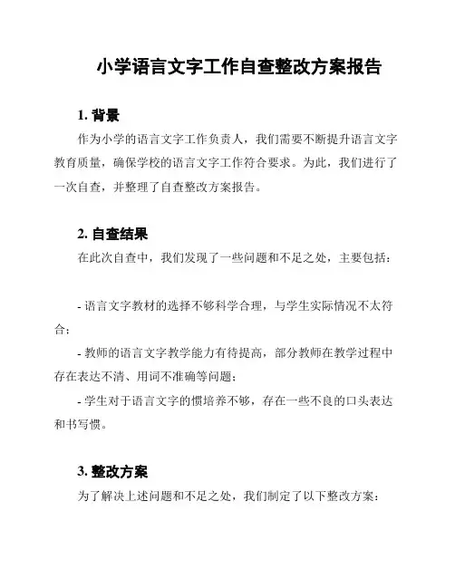 小学语言文字工作自查整改方案报告