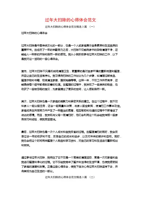 过年大扫除的心得体会范文3篇