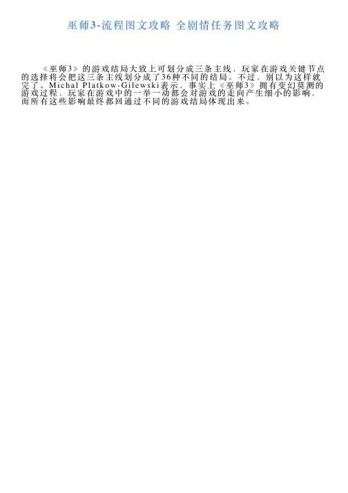 巫师3流程图文攻略全剧情任务图文攻略