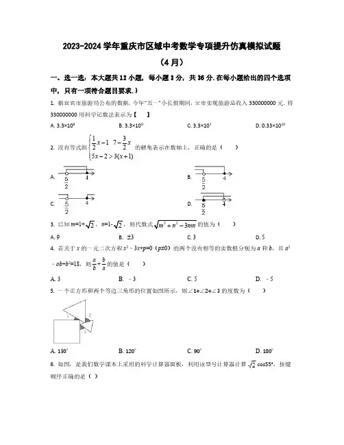 【中考数学】2023-2024学年重庆市区域质量检测仿真模拟试卷(2套)(含解析)
