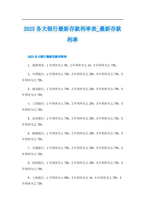 2023各大银行最新存款利率表_最新存款利率
