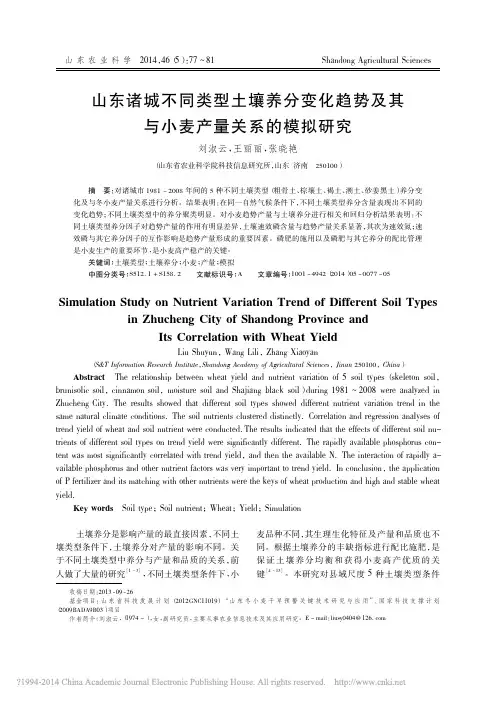 山东诸城不同类型土壤养分变化趋势及其与小麦产量关系的模拟研究