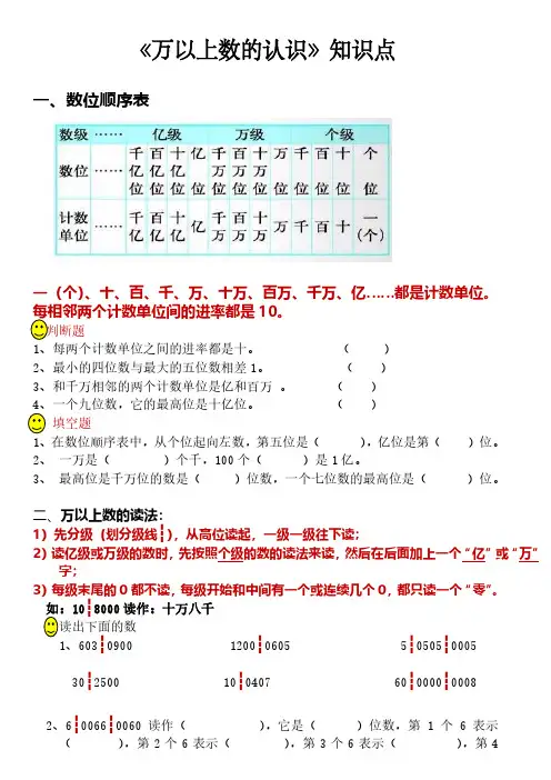 《万以上数的认识》知识点总结和基本练习(1)