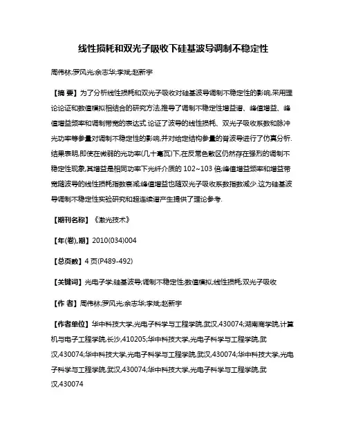 线性损耗和双光子吸收下硅基波导调制不稳定性